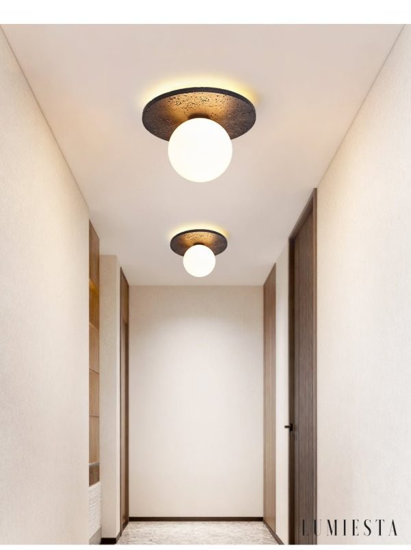 Valentiax - Lampa sufitowa trawertynowa, czarno-biała do salonu, Ø20/H14 cm