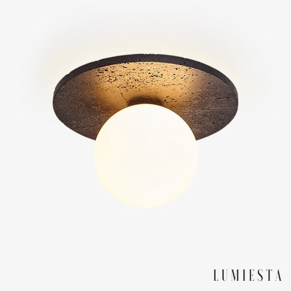 Valentiax - Lampa sufitowa trawertynowa, czarno-biała do salonu, Ø20/H14 cm