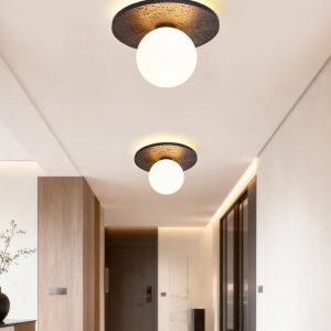 Valentiax - Lampa sufitowa trawertynowa, czarno-biała do salonu, Ø20/H14 cm