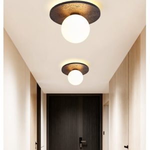 Valentiax - Lampa sufitowa trawertynowa, czarno-biała do salonu, Ø20/H14 cm