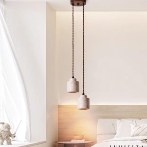 Venetis - Lampa wisząca trawertynowa żółta, drewno, nad stół, Ø23x20 cm