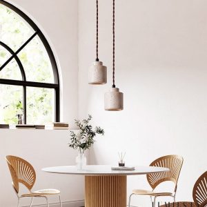 Venetis - Lampa wisząca trawertynowa żółta, drewno, nad stół, Ø23x20 cm