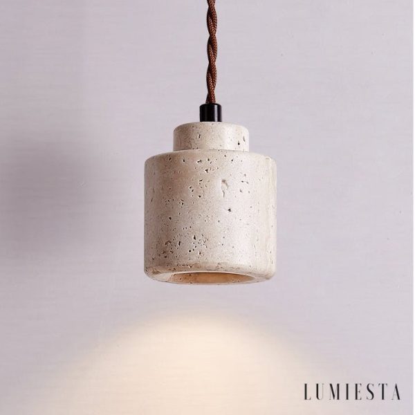 Venetis - Lampa wisząca trawertynowa żółta, drewno, nad stół, Ø23x20 cm