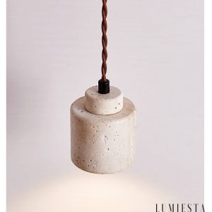 Venetis - Lampa wisząca trawertynowa żółta, drewno, nad stół, Ø23x20 cm