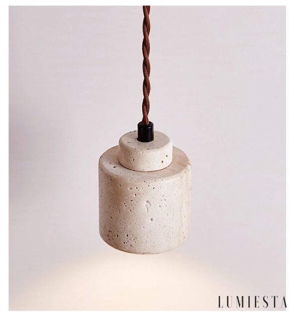 Venetis - Lampa wisząca trawertynowa żółta, drewno, nad stół, Ø23x20 cm