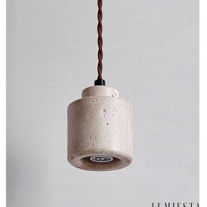 Venetis - Lampa wisząca trawertynowa żółta, drewno, nad stół, Ø23x20 cm