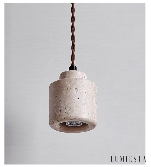 Venetis - Lampa wisząca trawertynowa żółta, drewno, nad stół, Ø23x20 cm