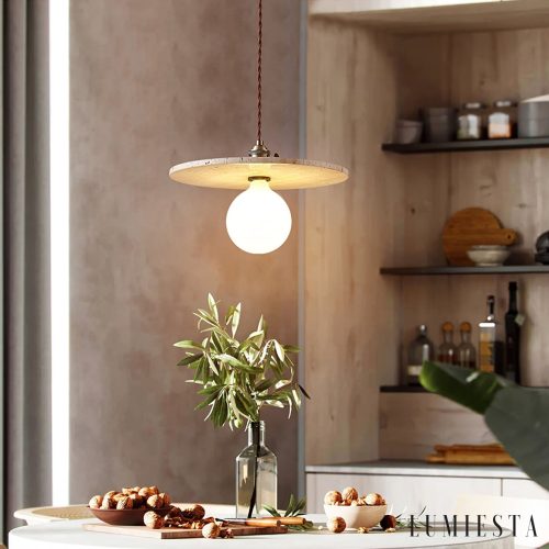 Veracrus - lampa wisząca z żółtego trawertynu, detal kamiennego klosza