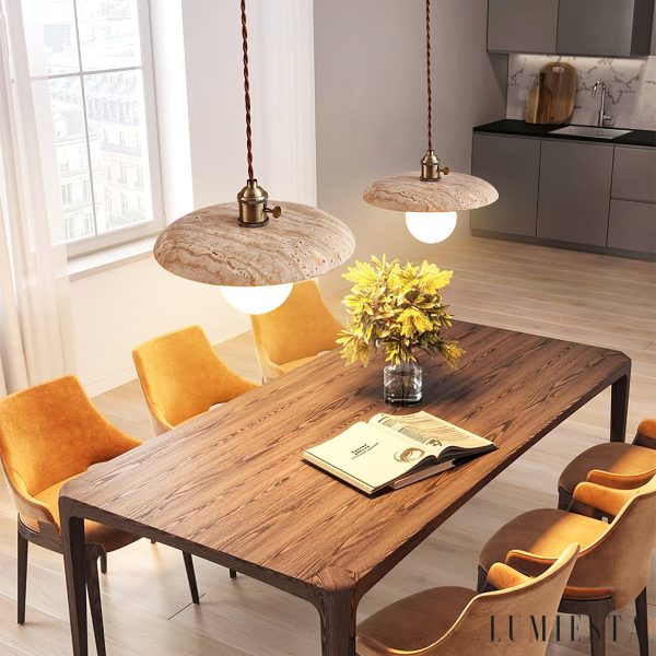 Veracrus - Lampa wisząca z żółtego trawertynu do jadalni, Ø25/30x18cm