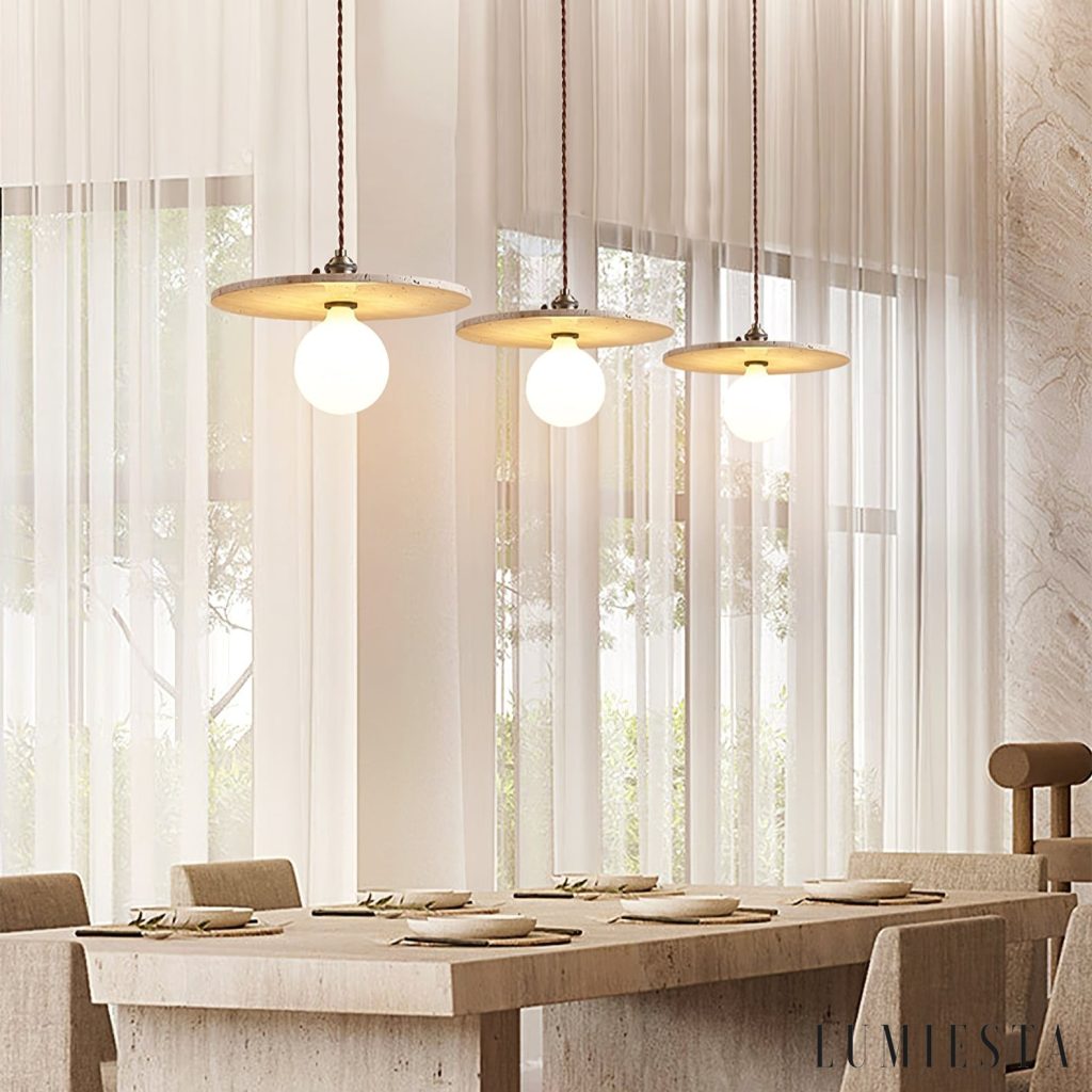 Veracrus - lampa wisząca z żółtego trawertynu, widok boczny