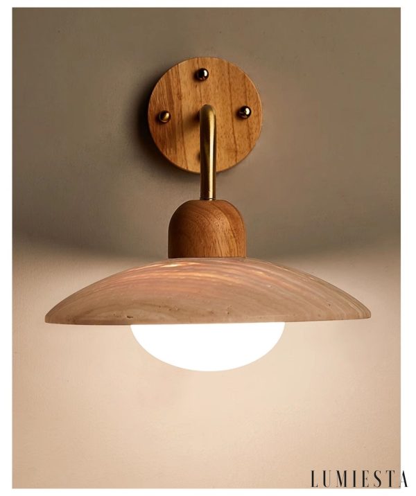 Veronix - Kinkiet nowoczesny trawertynowy złoty do salonu i sypialni Ø25x20cm