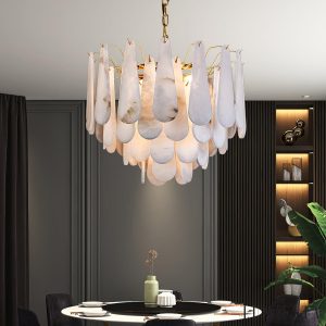 Vesparis - Lampa wisząca glamour mosiężna z alabasterem do salonu, Ø55/80 cm