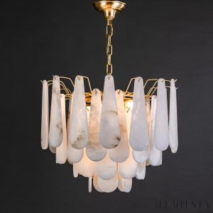 Vesparis - Lampa wisząca glamour mosiężna z alabasterem do salonu, Ø55/80 cm