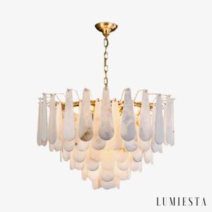 Vesparis - Lampa wisząca glamour mosiężna z alabasterem do salonu, Ø55/80 cm