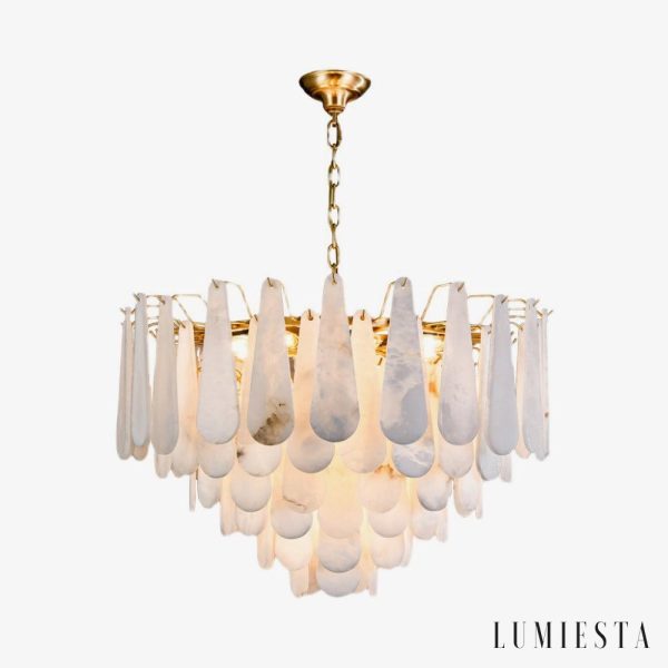 Vesparis - Lampa wisząca glamour mosiężna z alabasterem do salonu, Ø55/80 cm