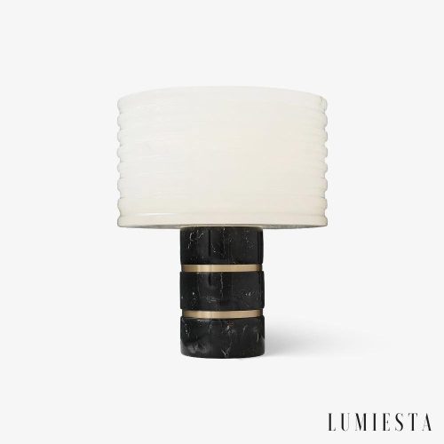 Vesunox - Lampa stołowa marmurowo-mosiężna, czarno-biała, do salonu, Ø26x32 cm