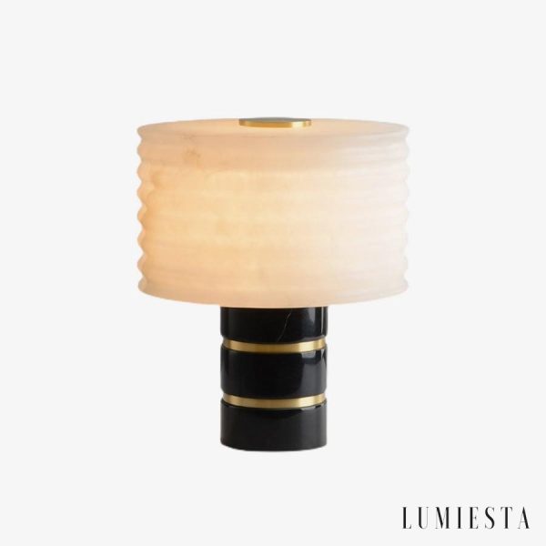 Vesunox - Lampa stołowa marmurowo-mosiężna, czarno-biała, do salonu, Ø26x32 cm