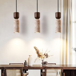 Vicenzia - Lampa wisząca z żółtego trawertynu, orzechowa, do jadalni, Ø7x24 cm