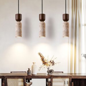 Vicenzia - lampa wisząca z żółtego trawertynu, widok z przodu
