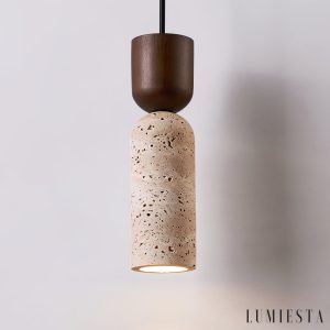 Vicenzia - Lampa wisząca z żółtego trawertynu, orzechowa, do jadalni, Ø7x24 cm