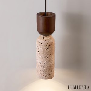 Vicenzia - Lampa wisząca z żółtego trawertynu, orzechowa, do jadalni, Ø7x24 cm