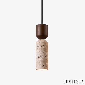 Vicenzia - Pendant lamp made of yellow travertine, walnut, for the dining room, Ø7x24 cm