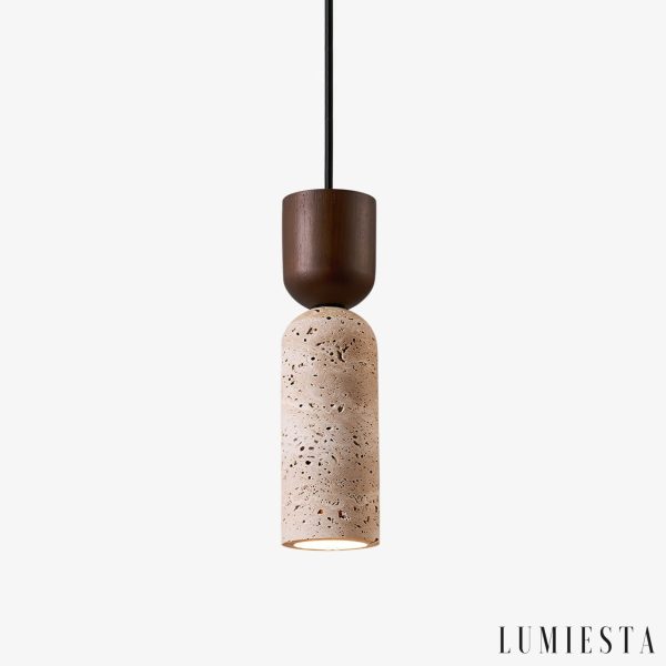 Vicenzia - Pendant lamp made of yellow travertine, walnut, for the dining room, Ø7x24 cm