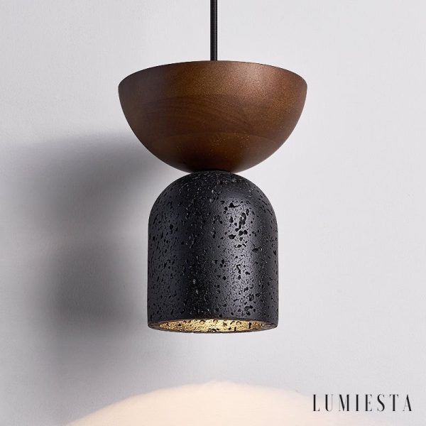 Vulcanis - Lampa wisząca trawertynowa, żółty trawertyn, do jadalni, Ø15×19 cm