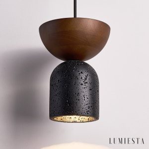 Vulcanis - Lampa wisząca trawertynowa, żółty trawertyn, do jadalni, Ø15×19 cm