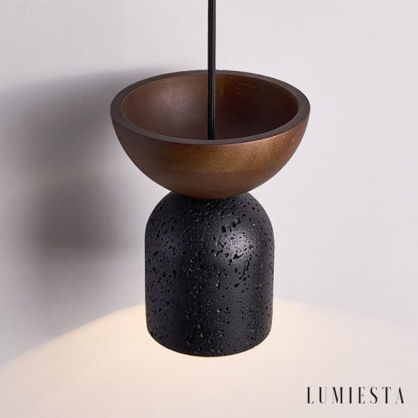 Vulcanis - Lampa wisząca trawertynowa, żółty trawertyn, do jadalni, Ø15×19 cm