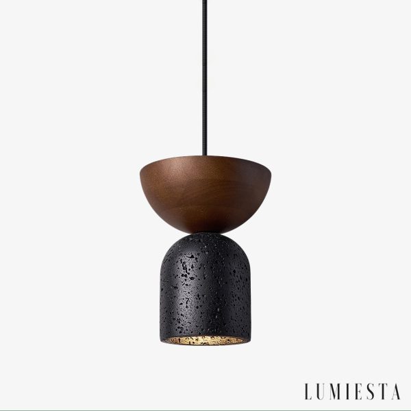 Vulcanis - Lampa wisząca trawertynowa, żółty trawertyn, do jadalni, Ø15×19 cm