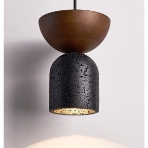 Vulcanis - Lampa wisząca trawertynowa, żółty trawertyn, do jadalni, Ø15×19 cm