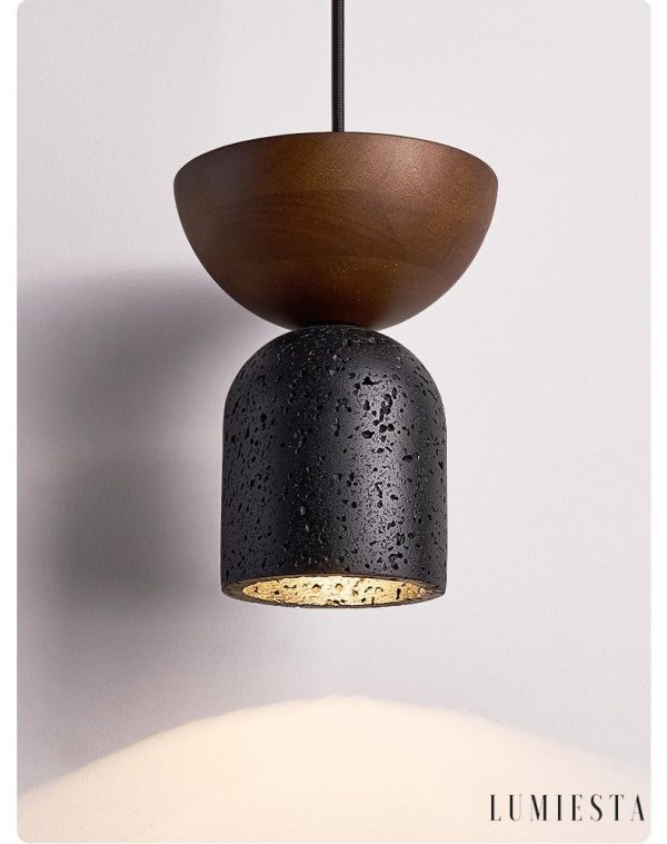 Vulcanis - Lampa wisząca trawertynowa, żółty trawertyn, do jadalni, Ø15×19 cm