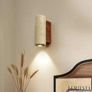 Waltrava - Kinkiet trawertynowo-drewniany, orzechowy, do sypialni, Ø7x23 cm