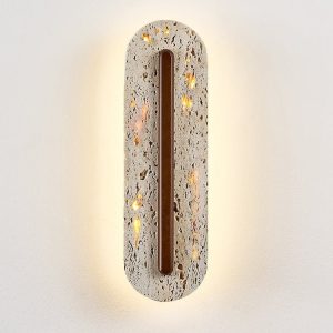 Yucatara - Lampa wisząca skandynawska, orzech/żółty trawertyn, nad stół, Ø11x35cm