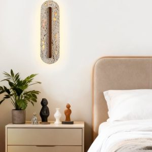 Yucatara - Lampa wisząca skandynawska, orzech/żółty trawertyn, nad stół, Ø11x35cm