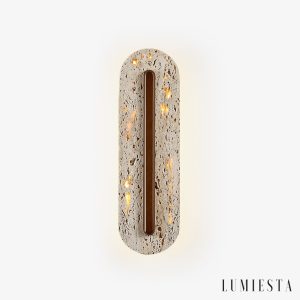 Yucatara - Lampa wisząca skandynawska, orzech/żółty trawertyn, nad stół, Ø11x35cm