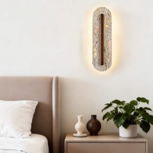 Yucatara - Lampa wisząca skandynawska, orzech/żółty trawertyn, nad stół, Ø11x35cm