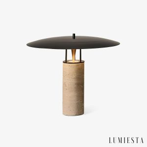 Zaragozae - Lampa stołowa trawertynowa czarno-żółta do salonu, Ø38/42 x31/33 cm