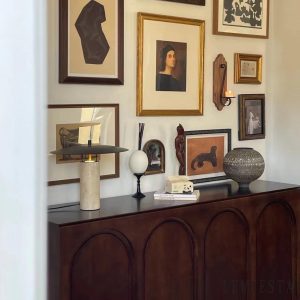 Zaragozae - Lampa stołowa trawertynowa czarno-żółta do salonu, Ø38/42 x31/33 cm