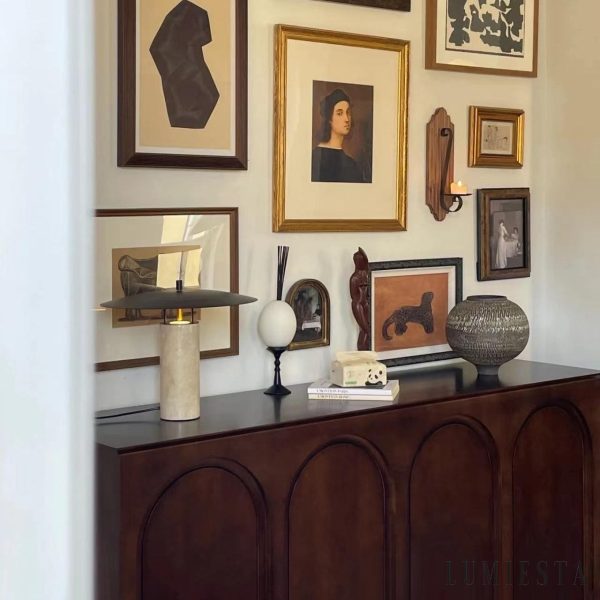 Zaragozae - Lampa stołowa trawertynowa czarno-żółta do salonu, Ø38/42 x31/33 cm