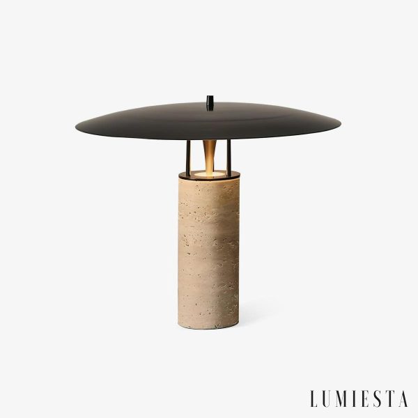 Zaragozae - Lampa stołowa trawertynowa czarno-żółta do salonu, Ø38/42 x31/33 cm