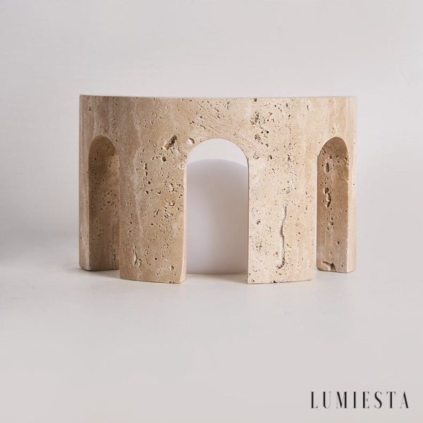 Zarvi - Lampa stołowa trawertynowa, żółto-biała, do salonu, Ø24 x 15 cm