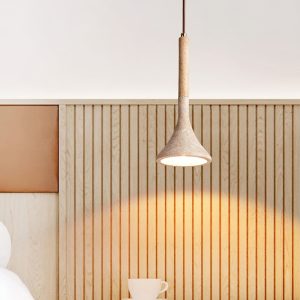 Zarvina - Lampa wisząca drewniano-trawertynowa do jadalni, Ø13 H30/150 cm