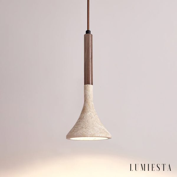 Zarvina - Lampa wisząca drewniano-trawertynowa do jadalni, Ø13 H30/150 cm
