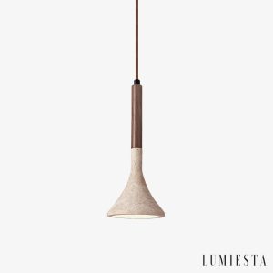 Zarvina - Lampa wisząca drewniano-trawertynowa do jadalni, Ø13 H30/150 cm