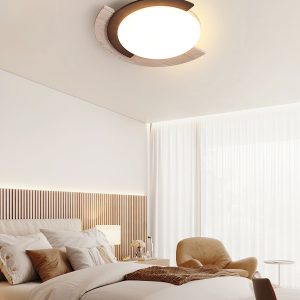 Zarwila - Plafon trawertynowo-drewniany, ciemny orzech/żółty, do salonu, Ø62x10 cm