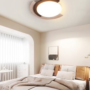 Zarwila - Plafon trawertynowo-drewniany, ciemny orzech/żółty, do salonu, Ø62x10 cm