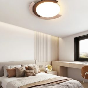 Zarwila - Plafon trawertynowo-drewniany, ciemny orzech/żółty, do salonu, Ø62x10 cm