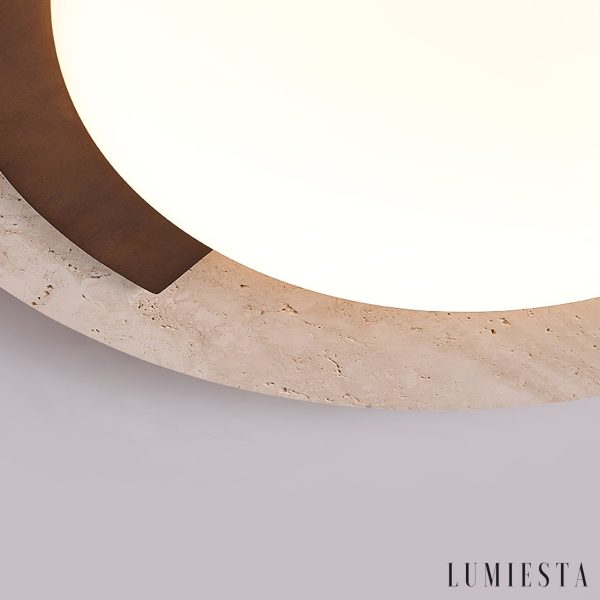 Zarwila - Plafon trawertynowo-drewniany, ciemny orzech/żółty, do salonu, Ø62x10 cm